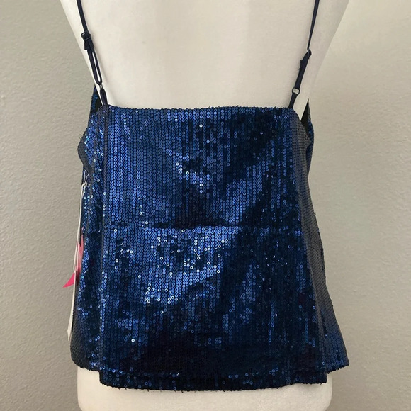 Blue Sequins Spaghetti Strap Holiday Special Occasion Large Top - Picture 5 of 7